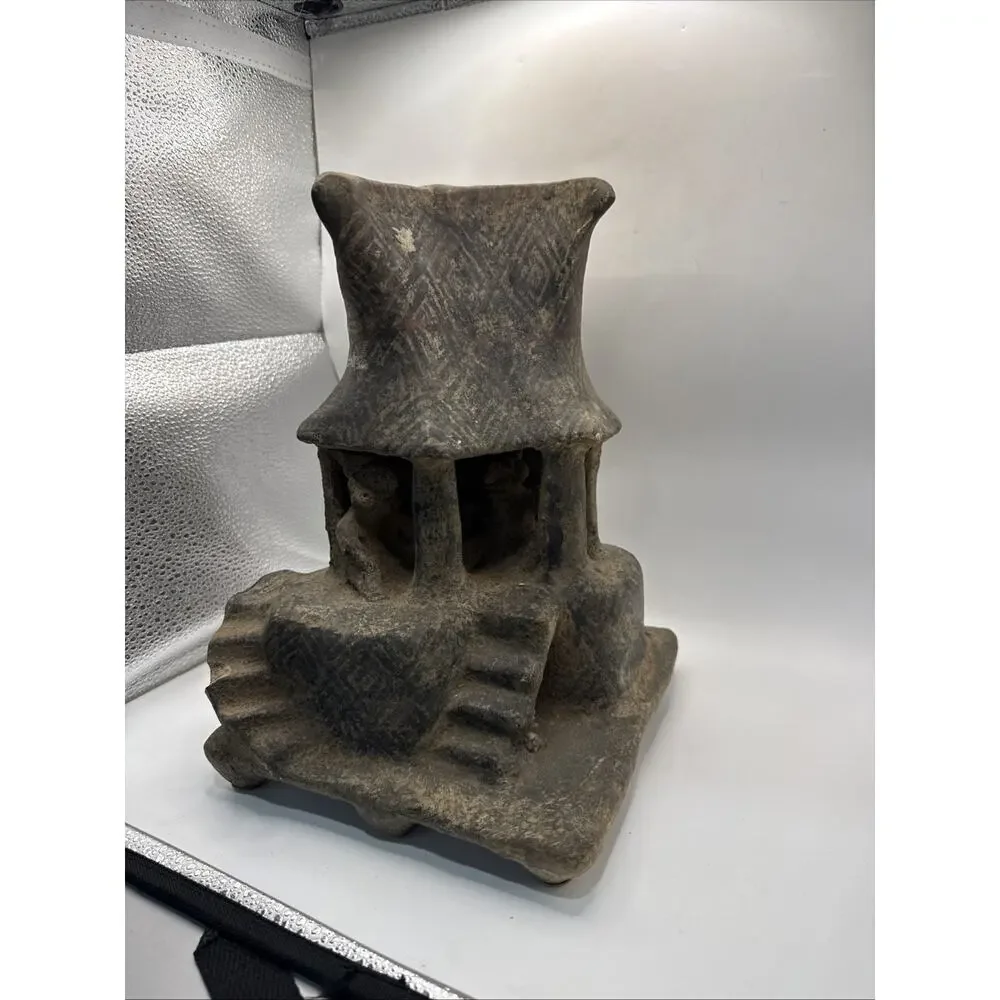 Ancient Nayarti Terracotta House Model W/ People Engraved “MEX” Made In Mexico *